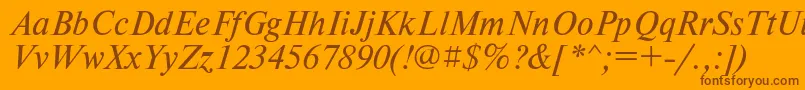 Timeset2-Schriftart – Braune Schriften auf orangefarbenem Hintergrund