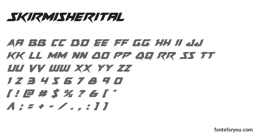 A fonte Skirmisherital – alfabeto, números, caracteres especiais
