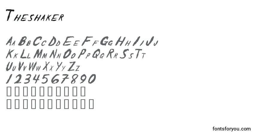 Theshaker-fontti – aakkoset, numerot, erikoismerkit