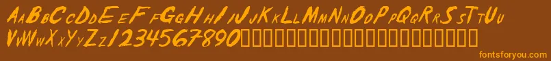 Czcionka Theshaker – pomarańczowe czcionki na brązowym tle