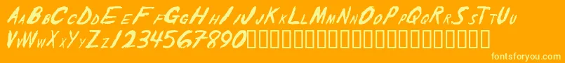 Theshaker-Schriftart – Gelbe Schriften auf orangefarbenem Hintergrund