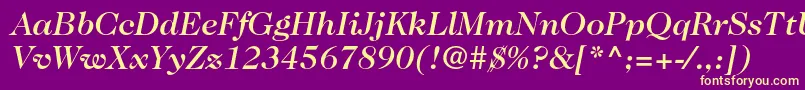 Fonte Caslon224stdMediumitalic – fontes amarelas em um fundo roxo