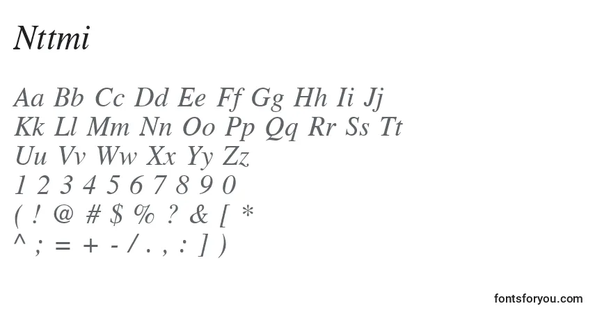 Czcionka Nttmi – alfabet, cyfry, specjalne znaki
