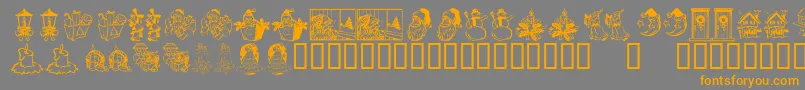 Więcej informacji o czcionce KrChristmasDings2004Three Czcionka KrChristmasDings2004Three – pomarańczowe czcionki na szarym tle