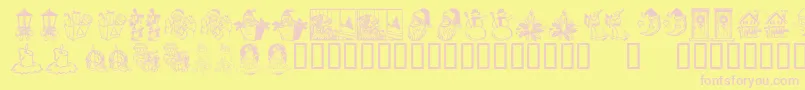 KrChristmasDings2004Three-fontti – vaaleanpunaiset fontit keltaisella taustalla