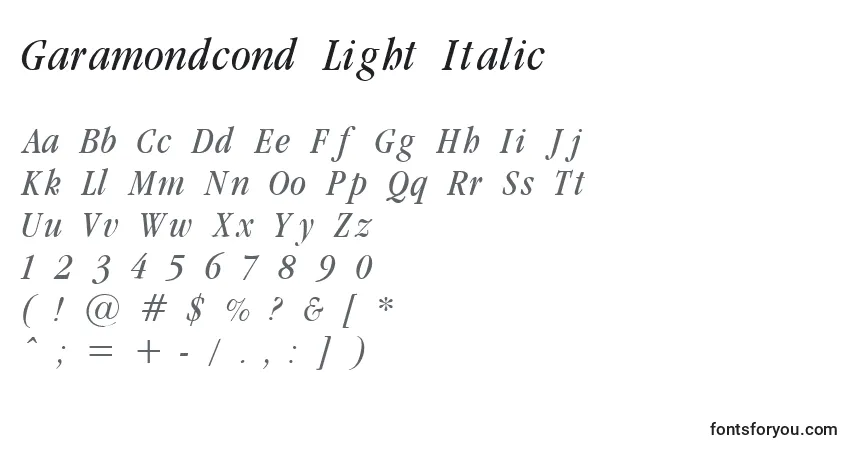 Шрифт Garamondcond Light Italic – алфавит, цифры, специальные символы
