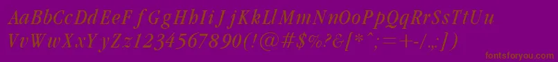 Garamondcond Light Italic-Schriftart – Braune Schriften auf violettem Hintergrund
