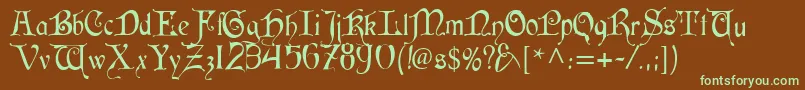 フォントCardinal – 緑色の文字が茶色の背景にあります。