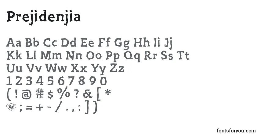 Schriftart Prejidenjia – Alphabet, Zahlen, spezielle Symbole