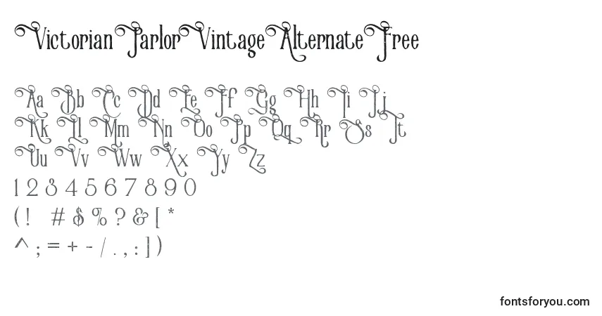 A fonte VictorianParlorVintageAlternateFree – alfabeto, números, caracteres especiais