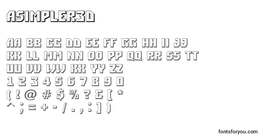Czcionka ASimpler3D – alfabet, cyfry, specjalne znaki