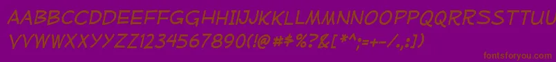 MufferawrgItalic-Schriftart – Braune Schriften auf violettem Hintergrund