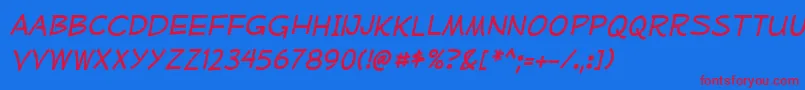 MufferawrgItalic Font – Red Fonts on Blue Background