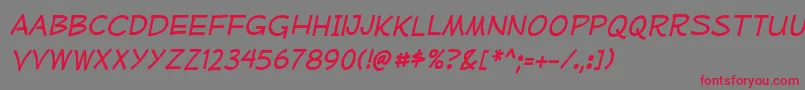 フォントMufferawrgItalic – 赤い文字の灰色の背景