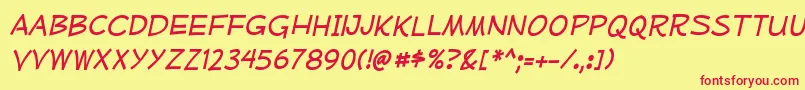 フォントMufferawrgItalic – 赤い文字の黄色い背景