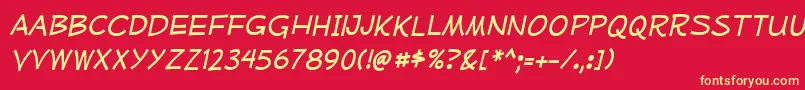MufferawrgItalic-Schriftart – Gelbe Schriften auf rotem Hintergrund