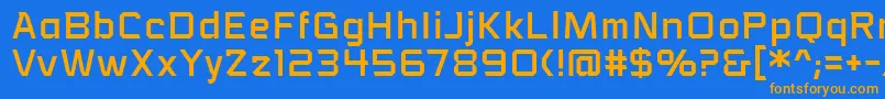 フォントVoiceactivatedbbReg – オレンジ色の文字が青い背景にあります。