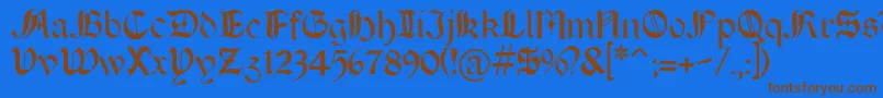 フォントBoeretudor – 茶色の文字が青い背景にあります。