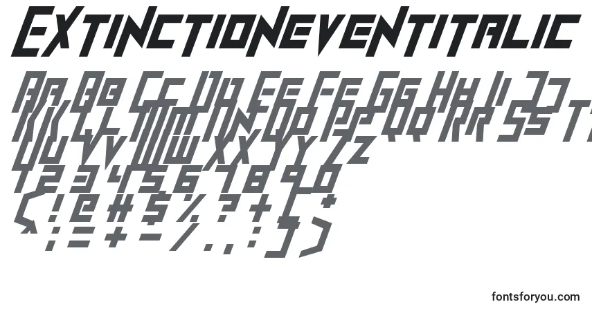 A fonte Extinctioneventitalic – alfabeto, números, caracteres especiais
