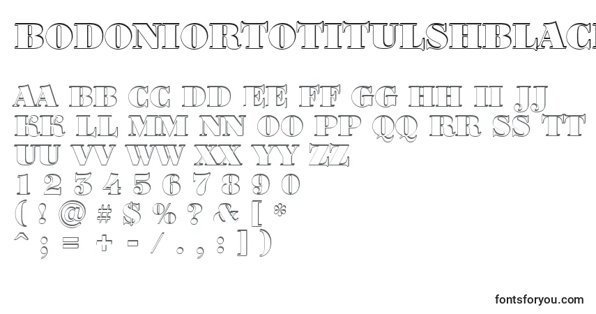 A fonte BodoniortotitulshBlack – alfabeto, números, caracteres especiais