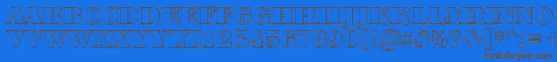 フォントBodoniortotitulshBlack – 茶色の文字が青い背景にあります。