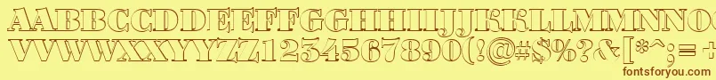 フォントBodoniortotitulshBlack – 茶色の文字が黄色の背景にあります。