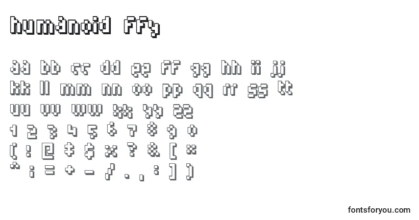 Schriftart Humanoid ffy – Alphabet, Zahlen, spezielle Symbole