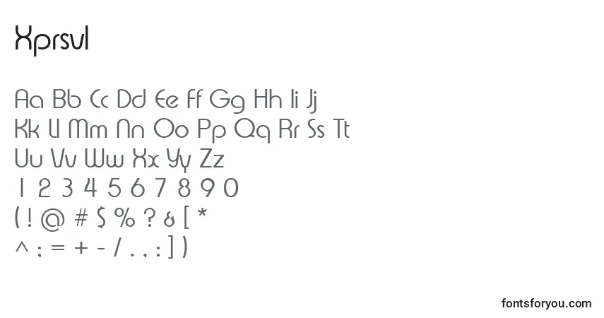 A fonte Xprsvl – alfabeto, números, caracteres especiais