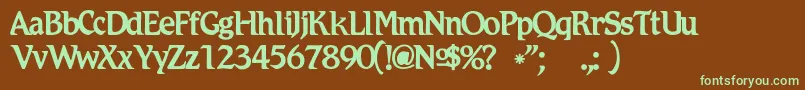 フォントRomicc – 緑色の文字が茶色の背景にあります。