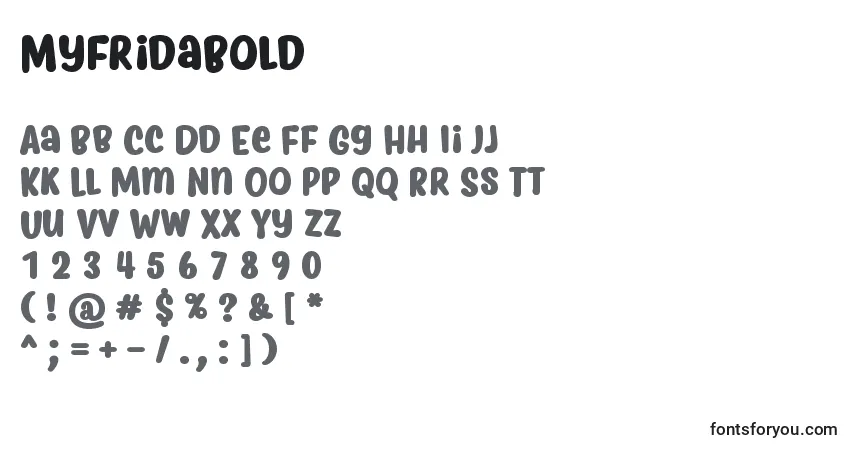 A fonte MyfridaBold – alfabeto, números, caracteres especiais