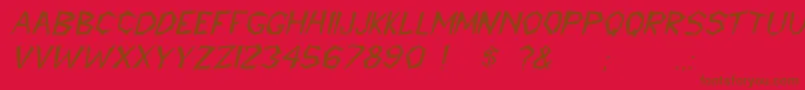Fonte CavemannItalic – fontes marrons em um fundo vermelho