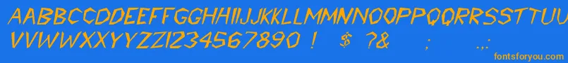 Fonte CavemannItalic – fontes laranjas em um fundo azul