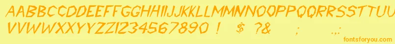 Czcionka CavemannItalic – pomarańczowe czcionki na żółtym tle
