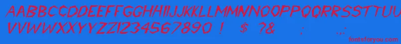 Czcionka CavemannItalic – czerwone czcionki na niebieskim tle