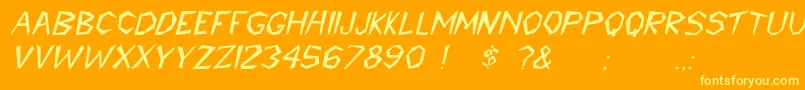 CavemannItalic-Schriftart – Gelbe Schriften auf orangefarbenem Hintergrund