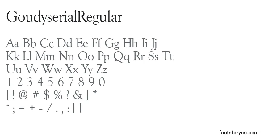 A fonte GoudyserialRegular – alfabeto, números, caracteres especiais