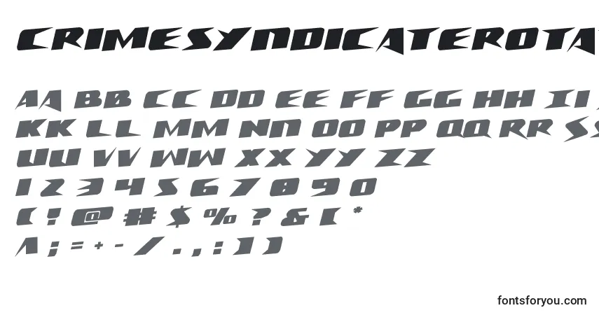 Czcionka Crimesyndicaterotate – alfabet, cyfry, specjalne znaki