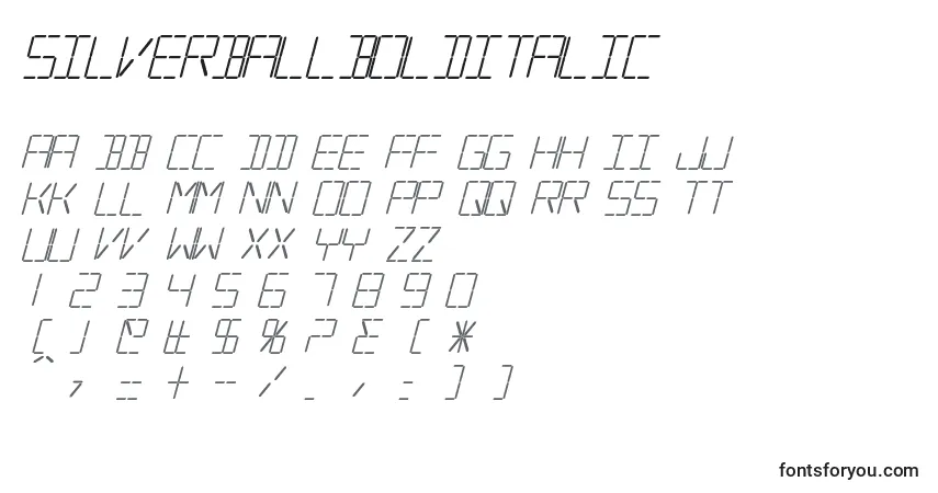 Шрифт SilverballBoldItalic – алфавит, цифры, специальные символы