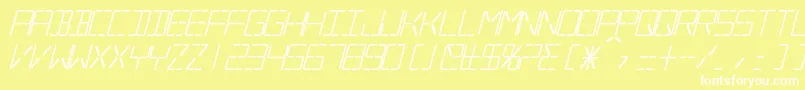 SilverballBoldItalic-Schriftart – Weiße Schriften auf gelbem Hintergrund