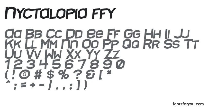 Шрифт Nyctalopia ffy – алфавит, цифры, специальные символы