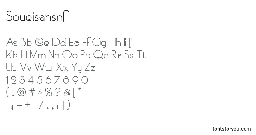 Schriftart Soucisansnf – Alphabet, Zahlen, spezielle Symbole