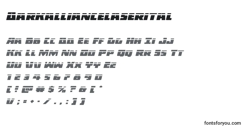 Darkalliancelaserital-fontti – aakkoset, numerot, erikoismerkit