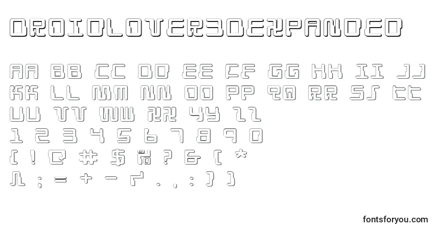 Czcionka DroidLover3DExpanded – alfabet, cyfry, specjalne znaki