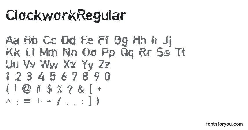 A fonte ClockworkRegular – alfabeto, números, caracteres especiais