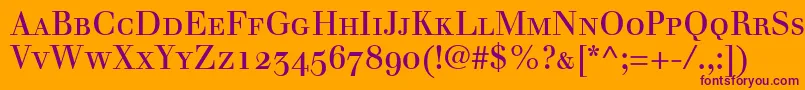 WalbaumRomanSmallCapsOldstyleFigures Font – Purple Fonts on Orange Background