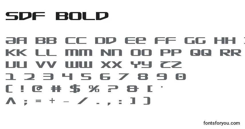 A fonte Sdf Bold – alfabeto, números, caracteres especiais