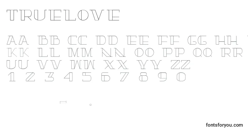 Czcionka Truelove – alfabet, cyfry, specjalne znaki