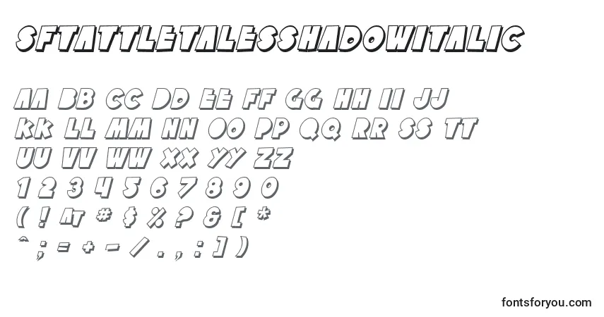 A fonte SfTattleTalesShadowItalic – alfabeto, números, caracteres especiais