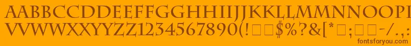 Weitere Informationen zur SenatusSsiBold-Schriftart SenatusSsiBold-Schriftart – Braune Schriften auf orangefarbenem Hintergrund