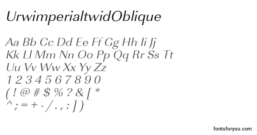 Czcionka UrwimperialtwidOblique – alfabet, cyfry, specjalne znaki